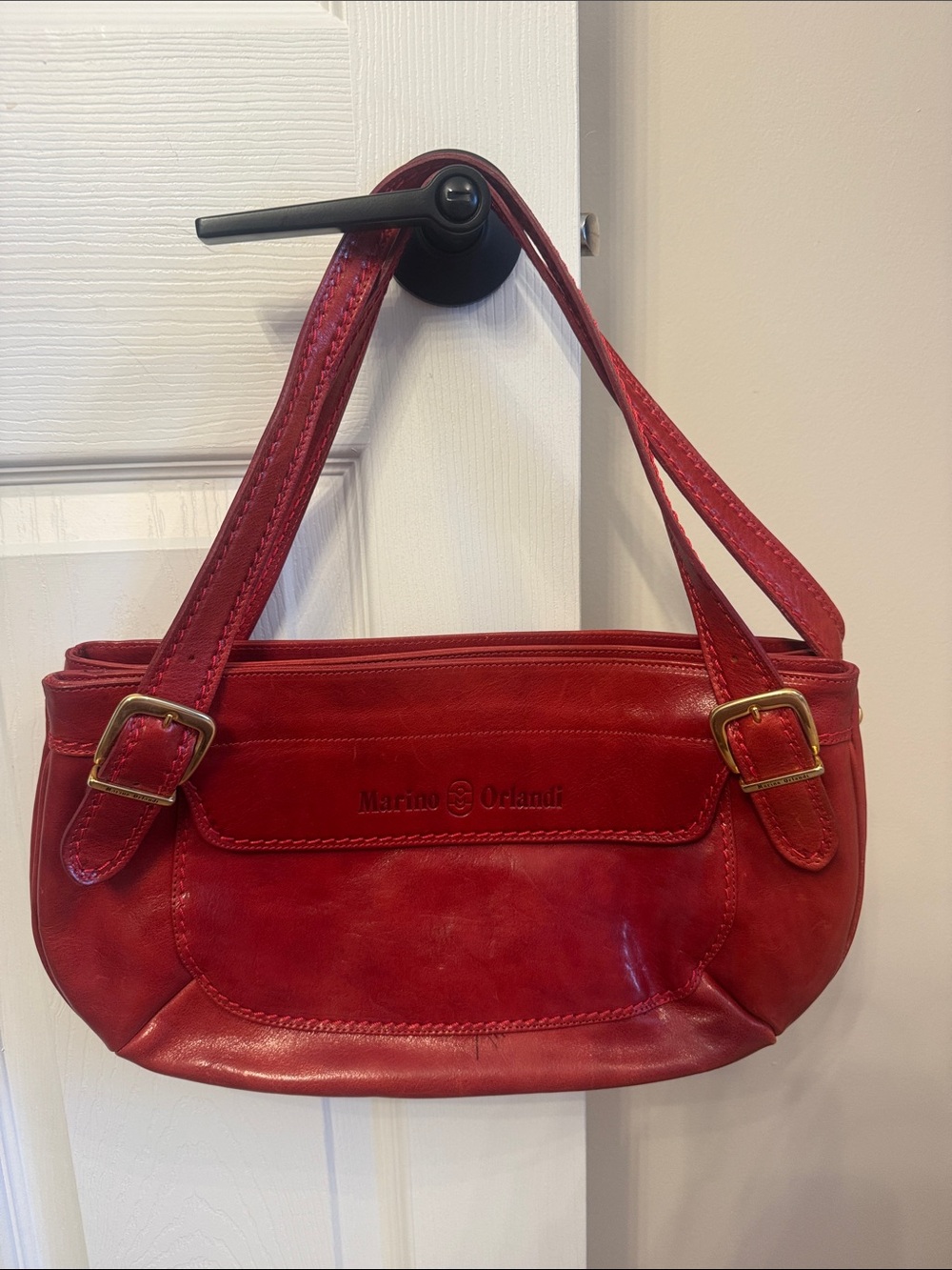 Title: Marina Orlando Red Leather Shoulder Bag | Italian Leather | Designer